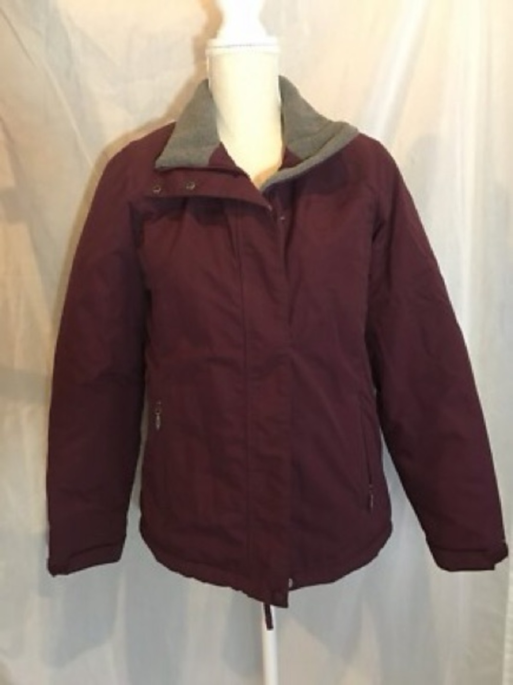 LL Bean Puffer Insulated Fleece Lined Burgundy Winter Coat Size S